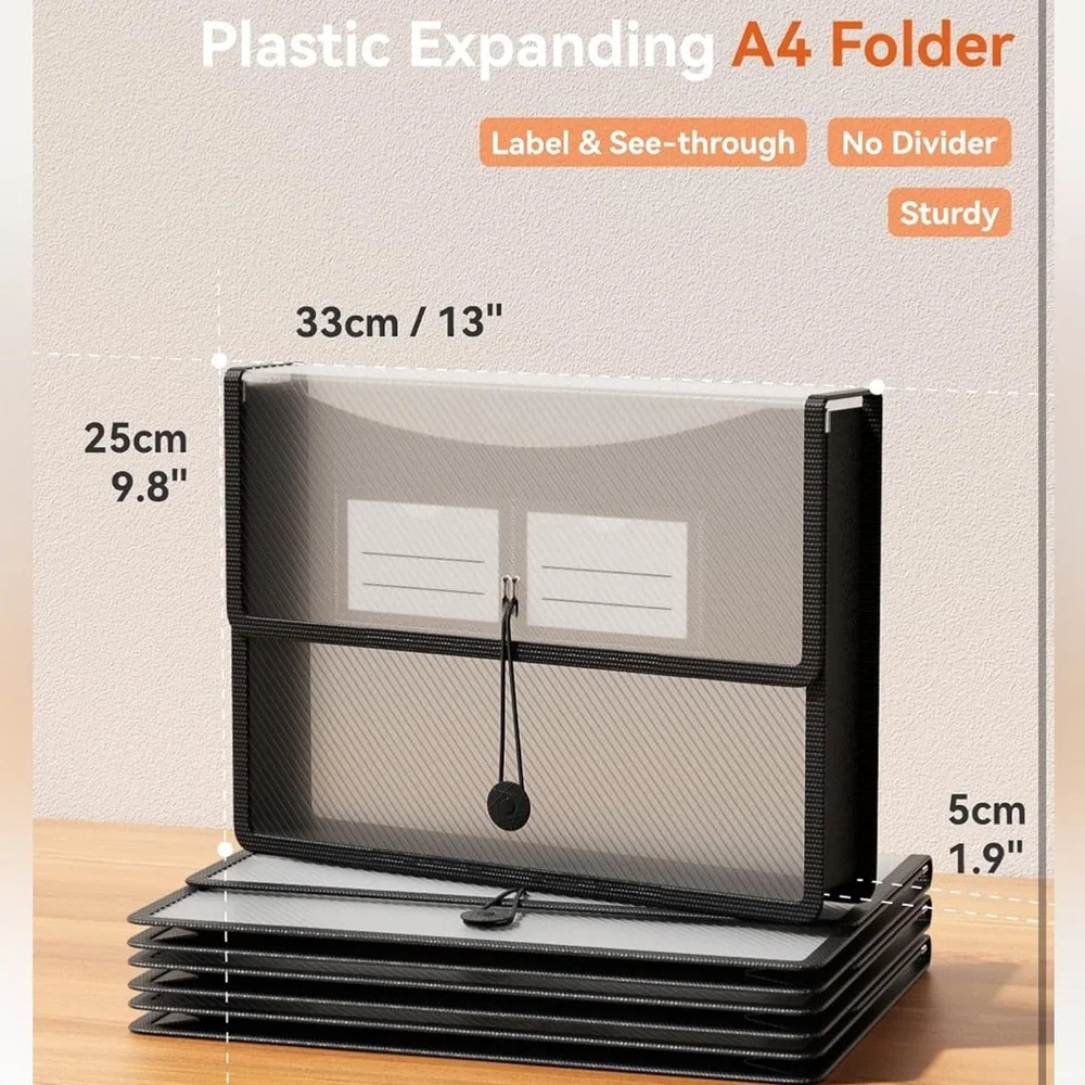 ThinkTex Expanding File Folder, Transparent envelopes w/Elastic Closure, 3 Pack